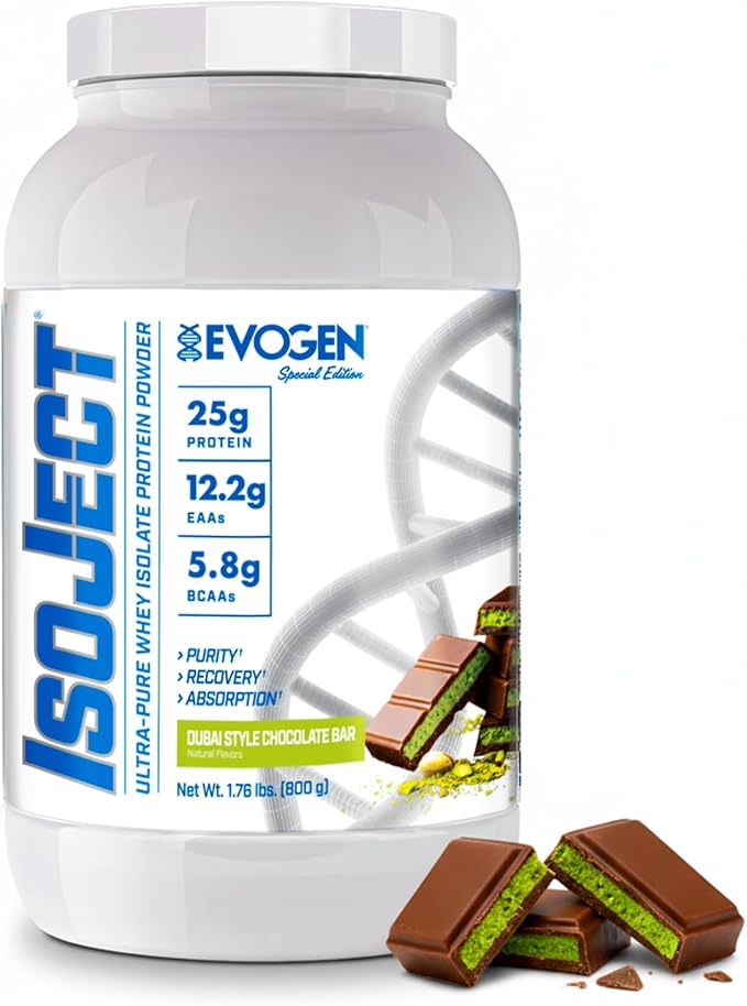 Evogen Isoject - Whey Protein Isolate | Ultra-Pure Whey Protein Powder with Ignitor Enzymes BCAAs and EAAs | Enhanced Absorption &amp Recovery | Dubai Chocolate Protein | 25 Servings