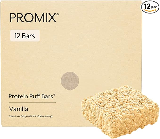ProMix Nutrition Protein Puff Bars 12-Pack - Madagascar Vanilla - Marshmallow Crispy Treat - Great Tasting &amp Healthy On The Go Snack - High Protein &amp Low Calorie - Non-GMO &amp Free From Glu