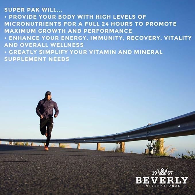 Beverly International Super Pak. 30 Packs. High-Potency Multivitamin Daily Pack for Energy Performance Immune System Health. Custom-formulated for Athletes Active Men and Women since 1970.