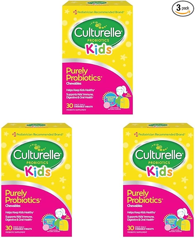 Culturelle Kids Chewable Daily Probiotic for Kids Ages 3+ 30 Count #1 Pediatrician-Recommended Brand Natural Berry Flavored Daily Probiotics for Digestive Health Oral Care &amp Immune Support