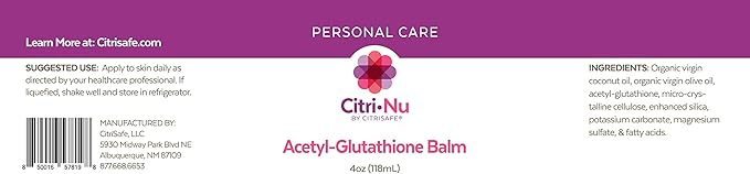 CitriNu Acetyl Glutathione Balm - General Aches and Pains - Coconut Cream Skin Care Products - 4 oz
