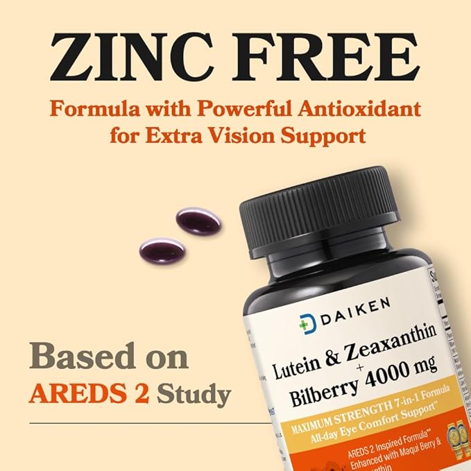 DAIKEN Lutein and Zeaxanthin Supplements AREDS 2 Inspired Formula with Astaxanthin Maqui Berry Bilberry Flaxseed Oil &amp Vitamin E 30 Softgels (Pack of 2)