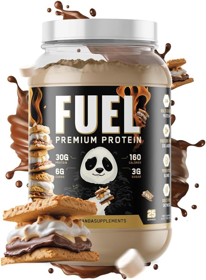 Underground Bio Labs Panda Fuel Premium Protein WheyHydrolyzed CollagenCaseinProbiotics Enzymes Keto FriendlyTime Release 25 Servings (2.5 Pound Campfire S'Mores)