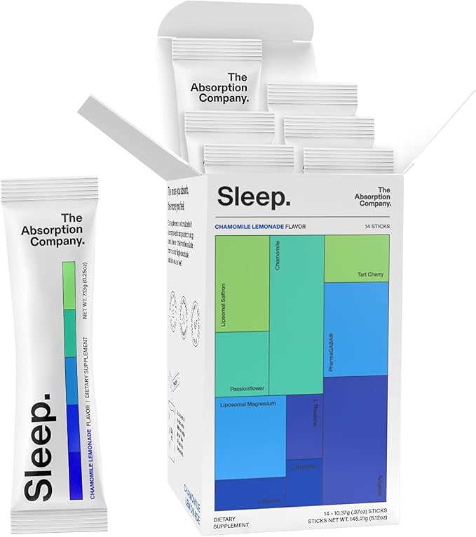 Sleep Aid Powder - Calming Drink for Deep Sleep with Liposomal Saffron Magnesium &amp PharmaGABA Melatonin-Free Natural Supplement to Reduce Stress and Improve Sleep Quality Chamomile Lemonade 14 St