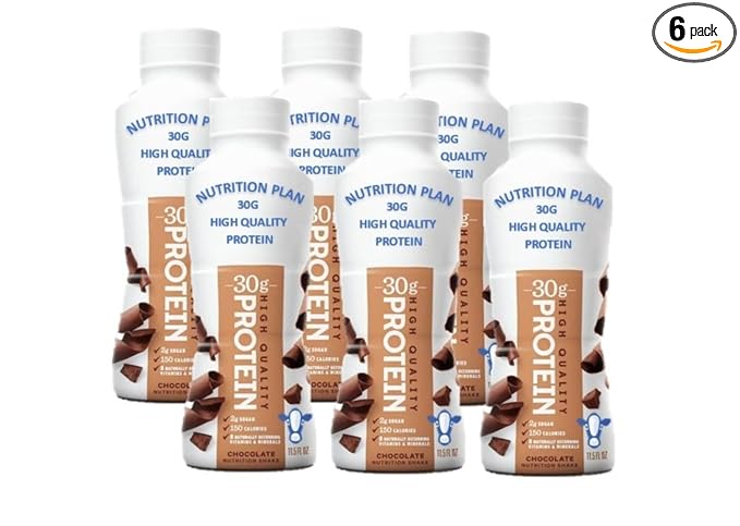 High-Protein Nutrition Shake – 30g Protein 2g Sugar 150 Calories 8 Essential Vitamins &amp Minerals Chocolate Flavor 11.5 fl oz (6 Pack)