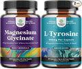 Bundle of High Absorption Magnesium Glycinate Capsules for Calming Sleep Plus Muscle Bone &amp Nerve Support and Free Form L Tyrosine 500mg Capsules for Mental Energy and Focus Support