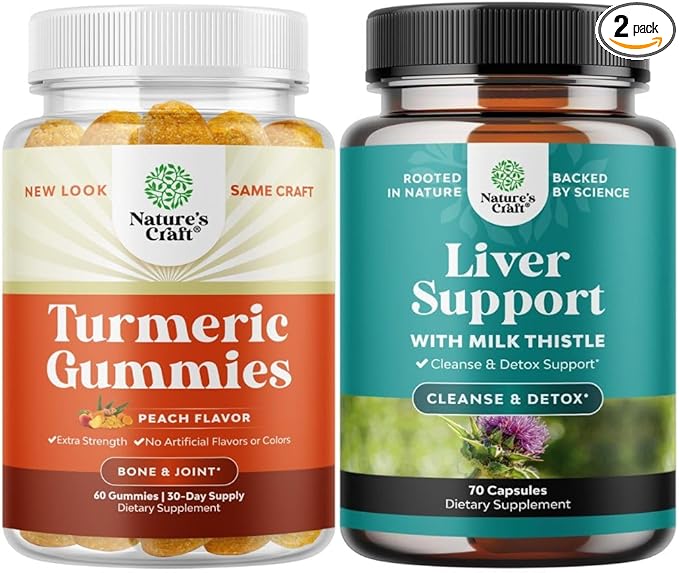 Bundle of Turmeric Curcumin Immune Support Gummies with Black Pepper - Joint Supplement with Curcumin Powder and Liver Cleanse Detox &amp Repair - Milk Thistle Supplement for Digestion &amp Immune H