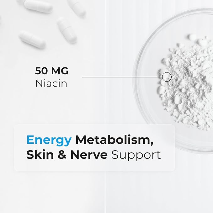 Niacin 50mg - Vitamin B3 Niacin - Supports Energy Production Healthy Metabolism &amp Nervous System Function - Energy Supplement - 90 Capsules Made in Canada Non-GMO Vegan