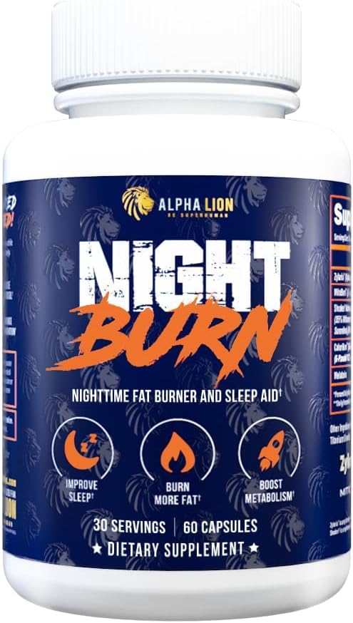 ALPHA LION Night Burn Metabolism Booster for Weight Loss Less Body Fat More Muscle Promotes Lean Body Calorie Burning Supplement Relax Better Promote Healthy Cortisol (60 Capsules)