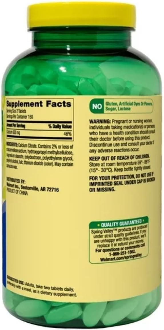 Spring Valley Calcium Citrate 600 mg 300 Tablets - Bone &amp Joint Health + STS Sticker.