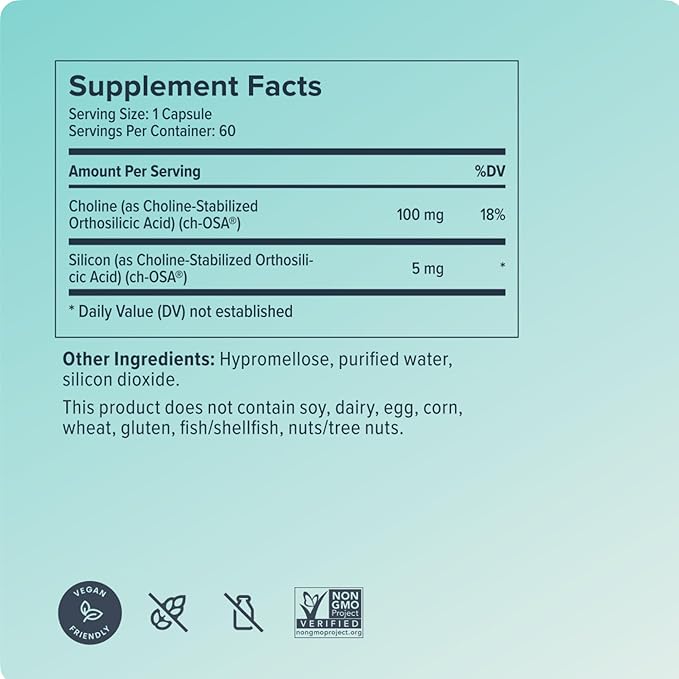 Biosil Collagen Booster Supplement - 60 Vegan Capsules - Patented ch-OSA Activator for Skin Hair Nails &amp Joints - Supports Natural Production - 30-Day Supply