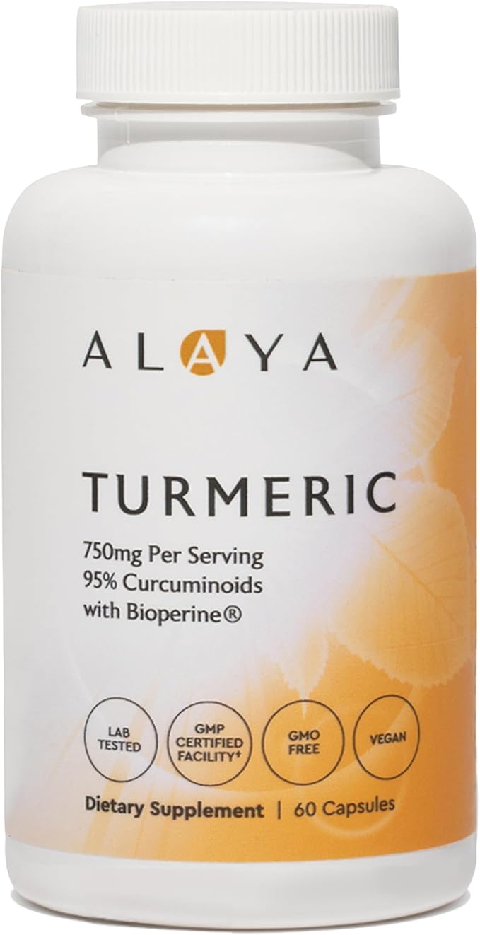 Alaya Naturals Turmeric Curcumin Supplement with BioPerine – 750mg Per Serving 95% Curcumin Extract Turmeric Capsules for Joint Comfort Mobility &amp Absorption – Non-GMO Vegan Lab Tested