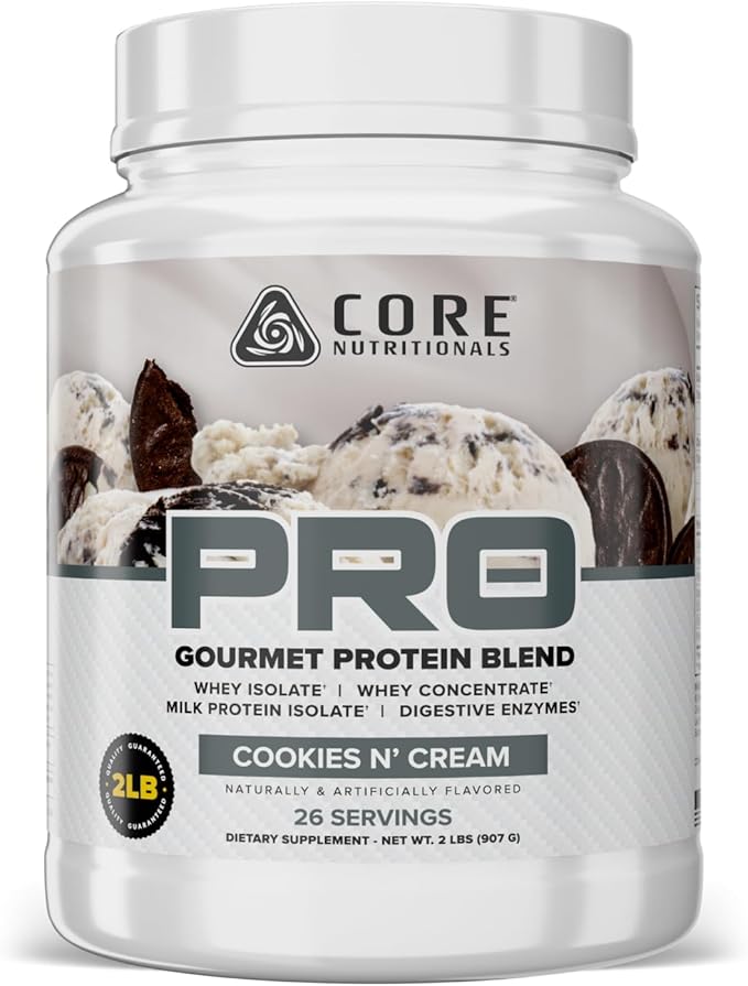 Core Nutritionals PRO Gourmet Protein Blend | Whey Protein Blend | with MCTs &amp Digestive Enzymes | Sustained Release Protein &amp Recovery Support | 26 Servings (Cookies N Cream)