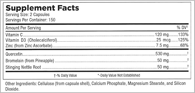 Mt. Angel Vitamins - Zinc Quercetin with Bromelain Supplement – Immune Support &amp Respiratory Health - Quercetin 500mg Capsules | Zinc 50mg | Vitamin C Capsules | Immune Booster for Adults - 300ct.