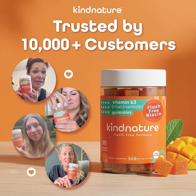kindnature Vitamin B3 Niacinamide Gummies 500mg – Flush-Free Niacin Supplement – Supports Skin Energy &amp Nervous System Wellness – Vegan Non-GMO Gluten-Free Soy-Free – 90 Gummies
