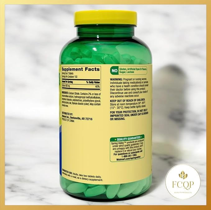 Spring Valley - Calcium Citrate Bone Health Supplement 600mg 300 Count Pill Pouch + Sticker at no Cost