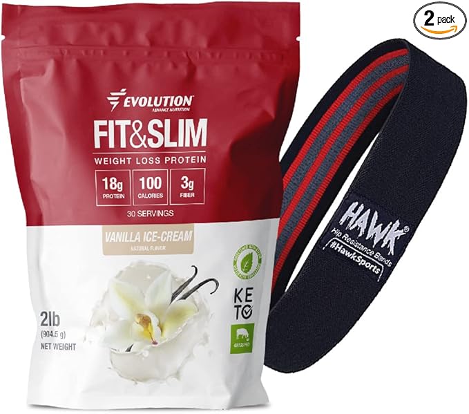 Evolution Advance Nutrition Fit &amp Slim Blend 2 Pounds + Resistance Loop Bands for Home Exercise – Grass Fed Whey Protein Powder Easy Digesting Keto Approved Non GMO Stevia Sweetened (Vanilla)