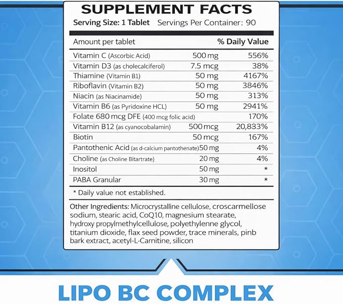 Lipo BC Lipo B-Complex 90 Tablets. New Label with Best by Date Same Formula.