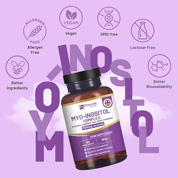 Myo-Inositol Complex 120 Vegan Tablets 7000mg per Serving with Black Maca Root Chromium Folic Acid and Vitamin B12 | Hormonal Balance for Women| Premium Quality by Prowise