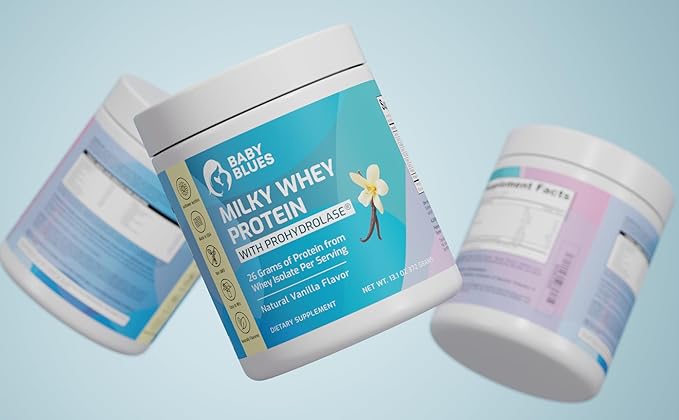 Baby Blues Lactation Protein Powder for Breastfeeding Moms | 26g Whey Protein Isolate | Breastfeeding Safe Postpartum Protein with Sunflower Lecithin &amp ProHydrolase | Fenugreek Free | Vanilla