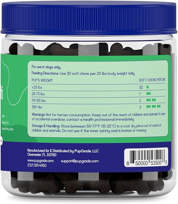 PupGrade Daily Multivitamin for Dogs – All-in-One Supplement with Omega Fish Oil Vitamins A C D E &amp B Complex for Everyday Health – 180 Soft Chews