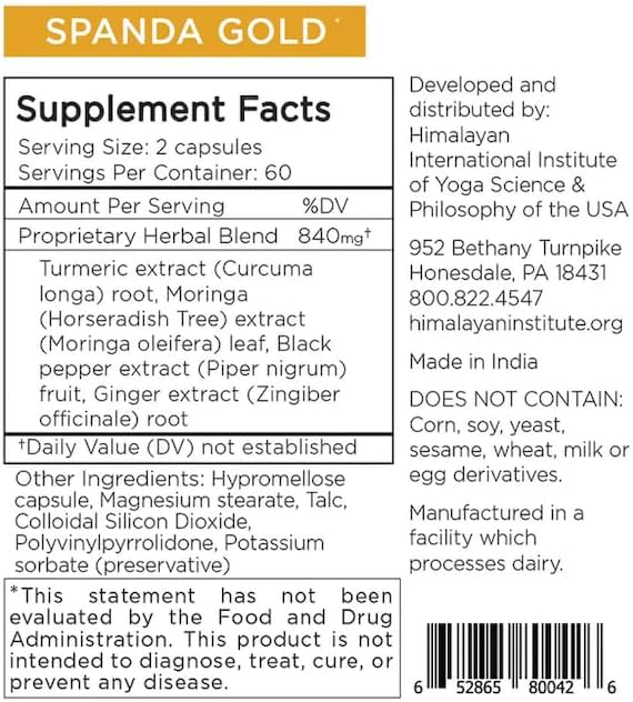 Himalayan Institute Spanda Gold Turmeric Formula 120 Capsules