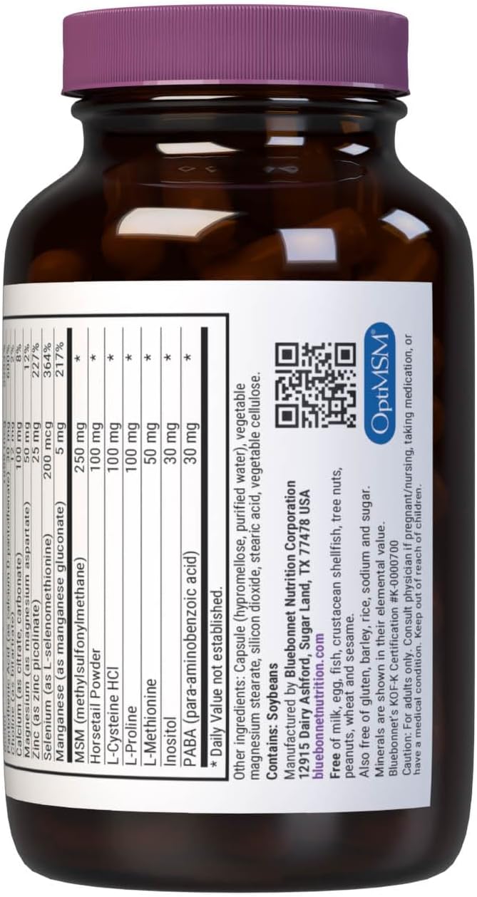 BlueBonnet Nutrition Ultimate Hair and Nail Formula Vitamins Minerals Specialty Nutrients for Beauty Within Gluten-Free Kosher-Certified Dairy-Free Vegan 90 Vegetable Capsules 30 Servings Wh