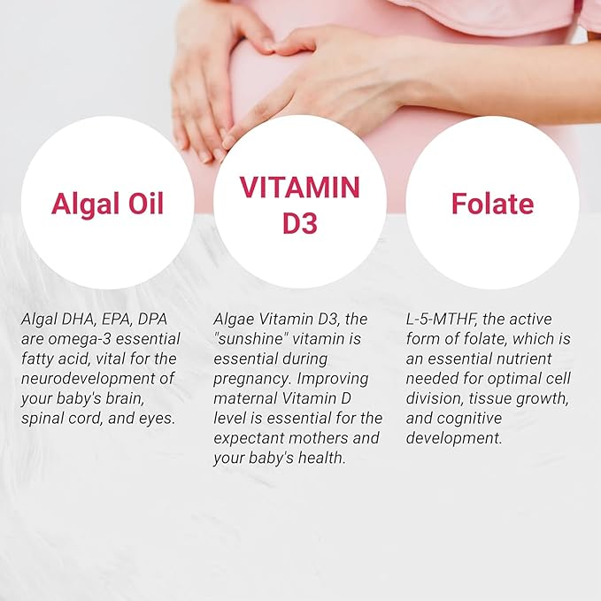 Naturalis Vegan Prenatal with Full Specrum Omega-3 | Algae DHA EPA DPA Vitamin D3 &amp Active Folic L 5-MTHF | Vegan Society Certified Sustainably Sourced Non-GMO &amp Soy Free | 120 Veggie Sof