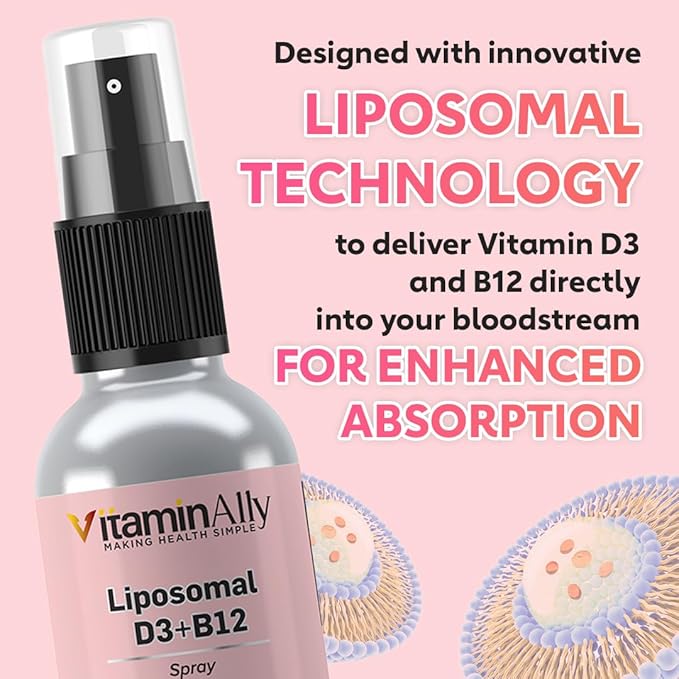 Liposomal Liquid Vitamin D3 + Vitamin B12 Spray |2 Month Supply|1 fl oz|Non-GMO |Sugar Free|Travel Friendly|Immune Support Bone Health Supports Energy Brain Function