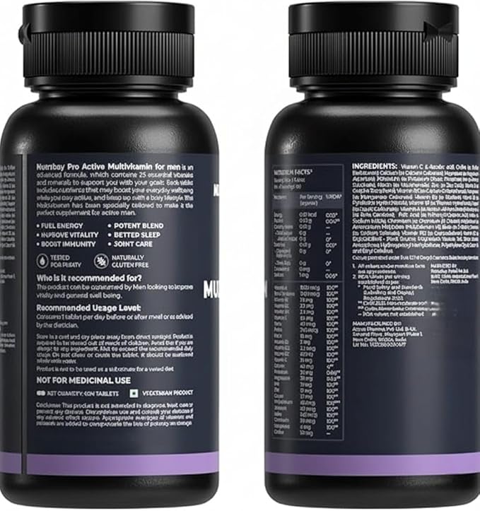 Active Multivitamin for Men - 60 Tablets | 25 Vital Vitamins &amp Minerals with Zinc Vitamin C D and B12 | Enhances Energy Stamina &amp Immunity