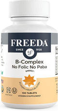 Freeda Vitamin B Complex No Folic No PABA - Super B Complex Kosher Vitamin Supplement with Vitamin B1 Vitamin B2 Vitamin B3 Vitamin B5 Vitamin B6 Vitamin B12 - Vit B Complex B for Women &amp Men (100