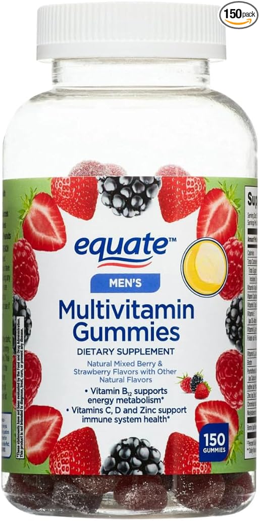 Equate Men's Multivitamin Gummies Daily Multivitamin for Adult Men Mixed Berry &amp Strawberry Flavor 150 Count (75 Servings) Sticker