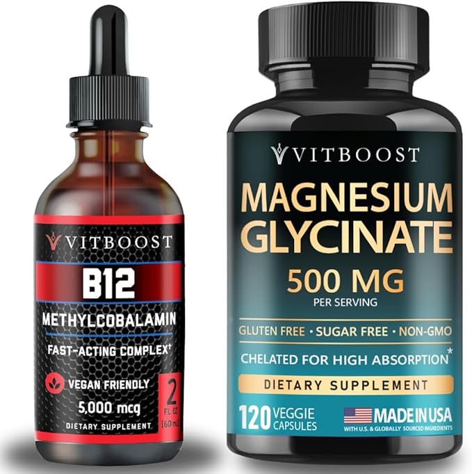 VITBOOST Vegan Liquid B-12 Drops – 60 x 5000 mcg with Magnesium Glycinate 500mg