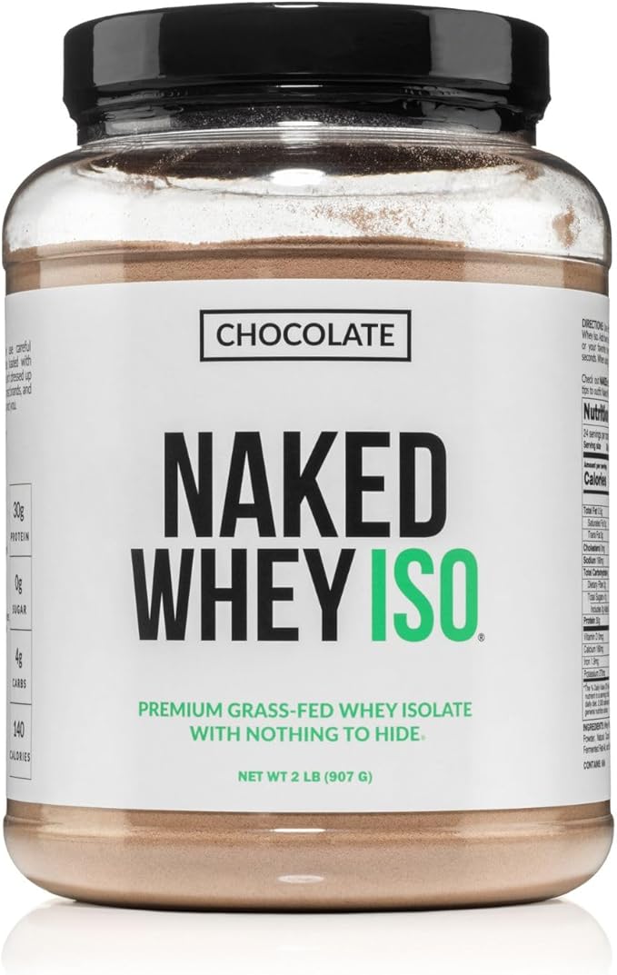 NAKED Chocolate Whey Isolate Protein - Only 6 Ingredients 30g Grass-Fed Protein Undenatured No GMO No Soy Gluten-Free No Preservatives - 24 Servings