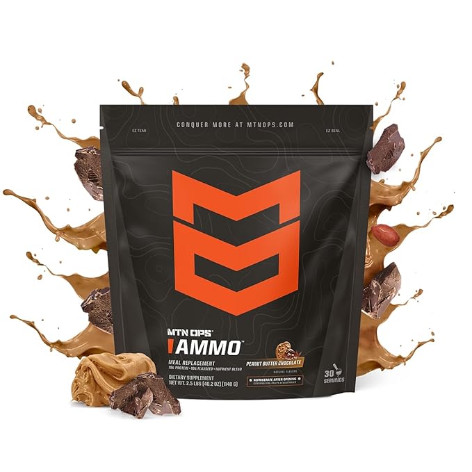MTN OPS Ammo Meal Replacement Shake Powder – 19g Protein 10g Flaxseed 4.5g Whole Foods Real Fruits &amp Vegetables – Daily Nutrition &amp On-the-Go Fuel 30 Servings Peanut Butter Chocolate