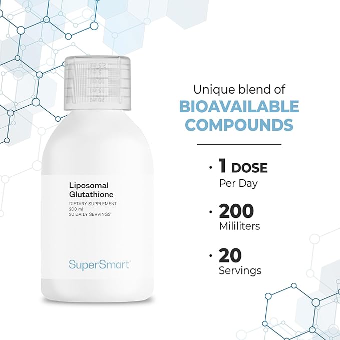 Supersmart - Liposomal Glutathione Liquid 900mg per Day (High Potency) - Highly Bioavailable Form of Glutathione - Enhanced Antioxidant with Vitamin C | Non-GMO &amp Gluten Free - 200ml - 20 Servings
