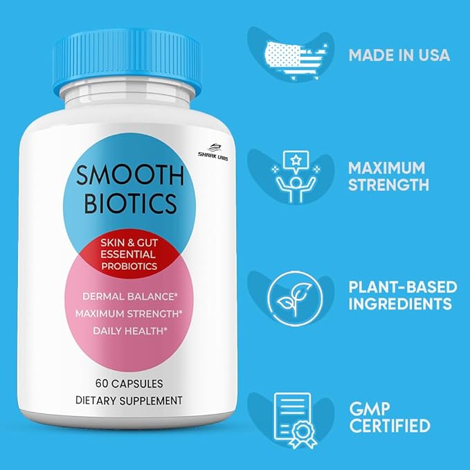 (2 Pack) Smooth Biotic Capsules All Natural Skin and Gut Capsules SmoothBiotic Supplement Premium Maximum Strength 2 Month Supply