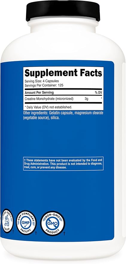 Nutricost Micronized Creatine Monohydrate 3000mg 500 Capsules 125 Servings 750mg of Creatine Monohydrate Per Capsule (Pack of 2)