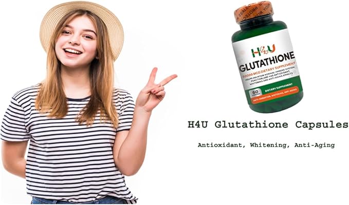 H4U Premium Glutathione Supplement - 50000 mcg Capsules - Antioxidant Support for Liver Health Skin Whitening and Anti-Aging - 60 Count - Gluten-Free Non-GMO