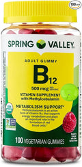 Spring Valley Vitamin B12 500mcg (as Methylcobalamin) - Raspberry Flavor - 100 Vegetarian Gummies - Energy &amp Metabolism Support with SUREFECT Organizer.