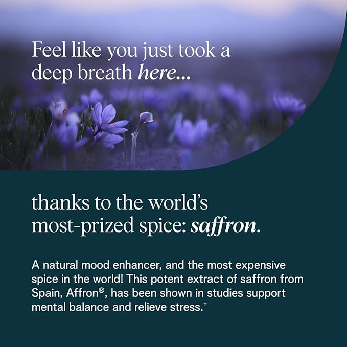 Ora Organic - Stress Relief Supplement - Supports Mood &amp Mental Focus - Feel Calm &amp Relaxed - Sensoril Ashwagandha Saffron Ginseng L-Theanine Lemon Balm - 60 Capsules