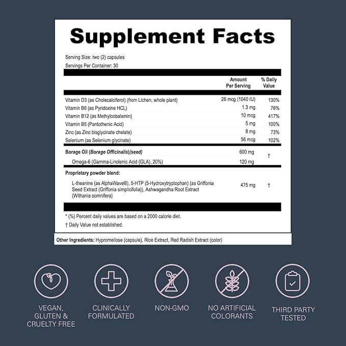 LOONI PMS Relief Balance Beam Supplement for Women – Hormone Balance for Menopause B12 Omega-6 Zinc &amp Nootropics – Supports Mood Swings Cramps Cravings – 60 Vegan Capsules