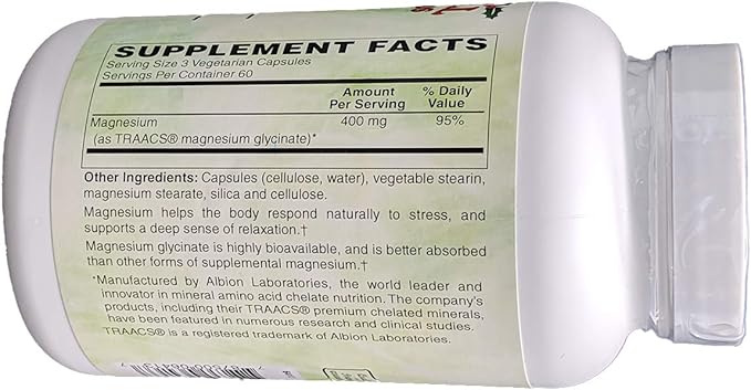 Holly Hill Health Foods Magnesium Glycinate 400mg 180 Vegetable Capsules