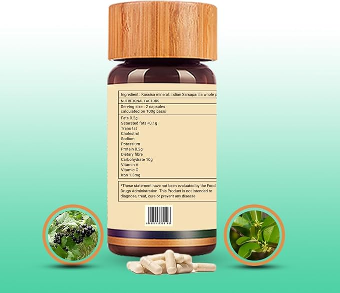 Biogetica Hemosolve Herbal Daily Iron Supplement with Kassisa Mineral and Sarsaparilla Root - Non-GMO - 100% Vegan Ayurveda Supplement - 80 Capsules
