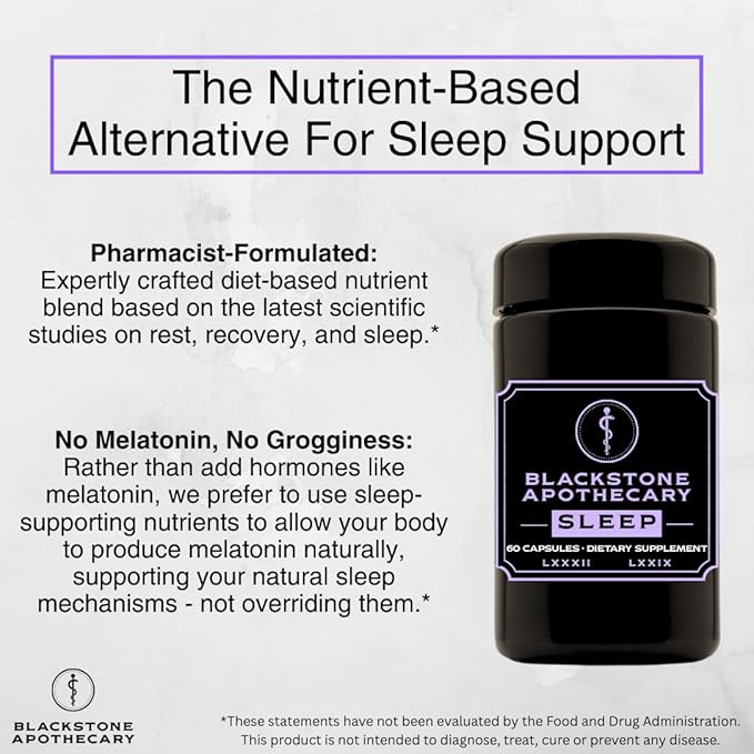 Sleep Supplement - Nutrient-Based - Magnesium Glycinate L-Theanine GABA Active B6 (P5P) Zinc Glycinate - in Black Glass Jar - Natural Lavender Scent - by Blackstone Apothecary