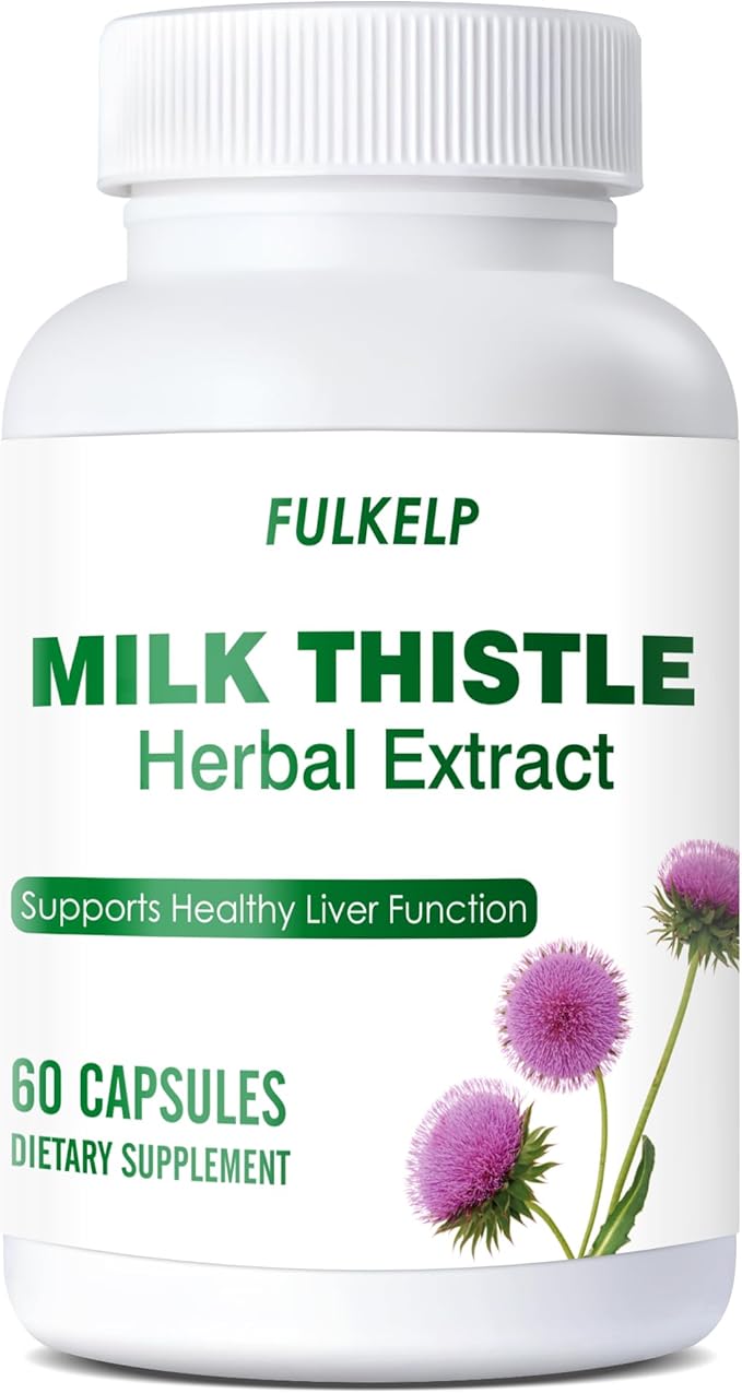FULKELP Organic Milk Thistle Supplement 750mg Milk Thistle Extract for Liver Support Herbal Liver Supplement Non-GMO Gluten-Free - 60 Capsules
