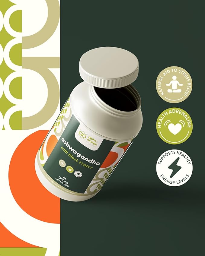 Alpha &amp Omega Nutrition Ashwagandha 650mg with Black Pepper Extract 120 Veggie Caps for Stress Relief Natural Mood Support Energy &amp Focus GMO Free 2 Month Supply