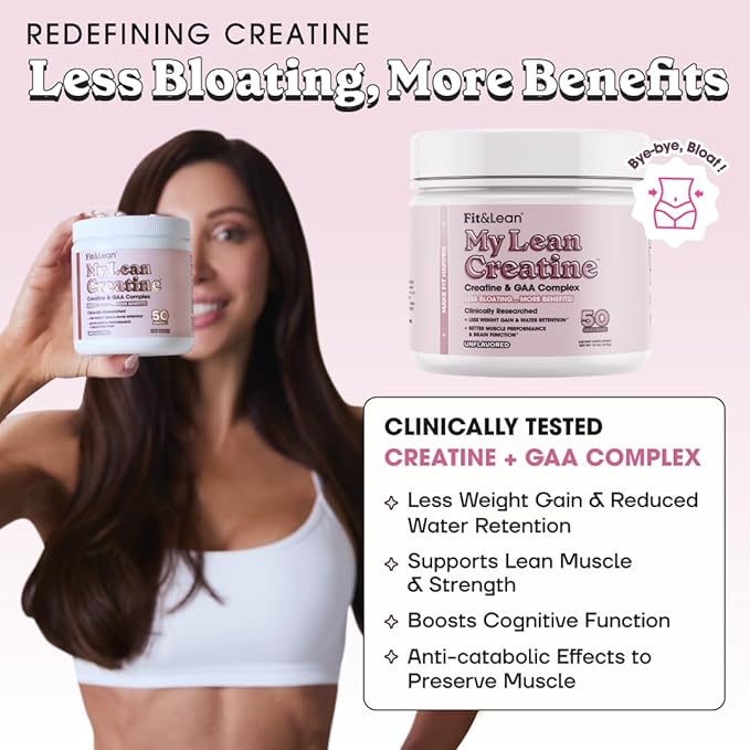 Fit &amp Lean Creatine for Women My Lean Creatine Powder Complex with GAA Muscle Performance Cognitive Function and Less Bloating Reduced Water Retention Unflavored 50 Servings
