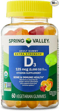 SUREFECT Spring Valley Vitamin D3 125mcg (5000 IU) - 60 Vegetarian Gummies - for Bone &amp Immune Support - Organic Gluten-Free Organizer