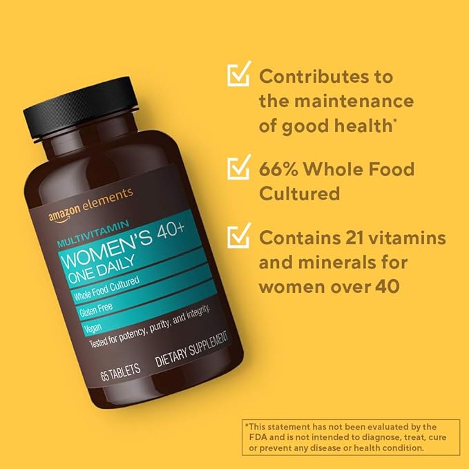 Amazon Elements Women‚ 40+ One Daily Multivitamin 66% Whole Food Cultured Vegan 65 Tablets 2 Month Supply (Packaging May Vary) (Pack of 2)